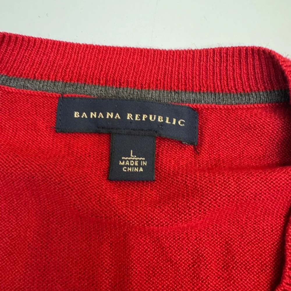 Banana Republic Sweater Mens Large Red Argyle Silk Cashmere Preppy Academic